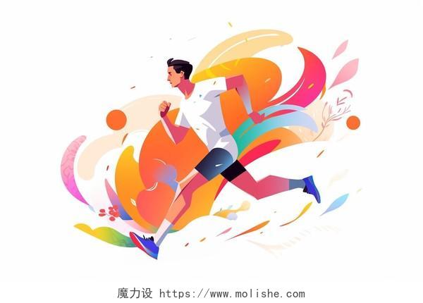 人物一个年轻人跑步卡通AI插画